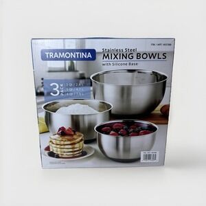 Tramontina Stainless Steel Mixing Bowls 3-Pack With Silicone Base 3Qt 5Qt 8Qt